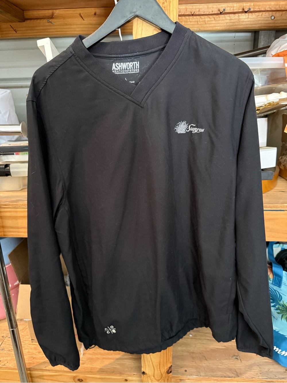 Ashworth Black V-Neck Long Sleeve Golf Top